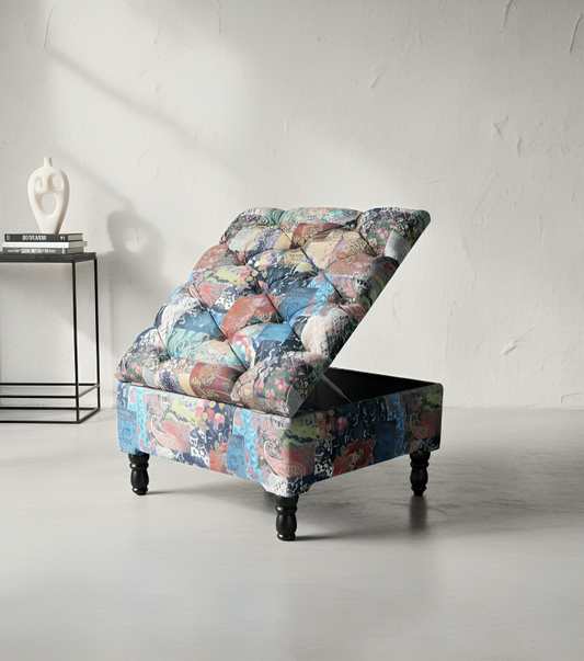 PREMIUM Ottoman storage square Demask multicolour