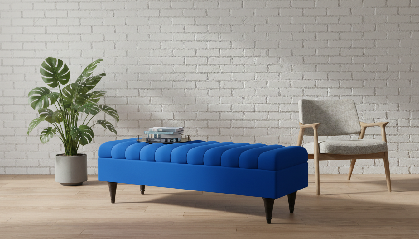 Romo Panel Storage Ottoman Bench Seat – Hidden Storage Coffee Table for Living Room UK (Royal Blue)
