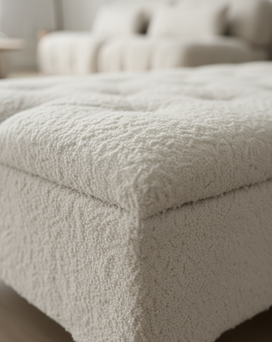 Premium large Teddy Bear Fluffy Creamy White Plain Top Footstool Coffee Table