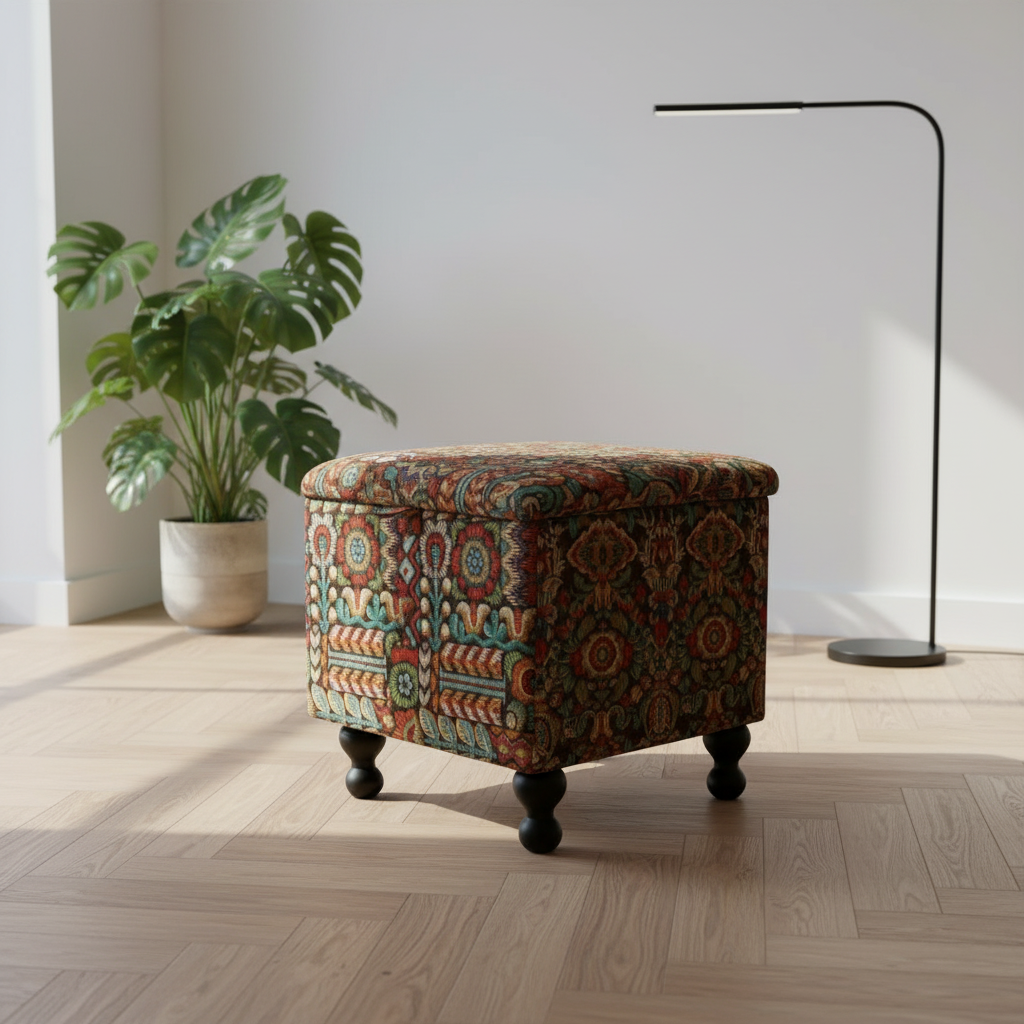 Artistic square storage ottoman with strong legs for everyday use