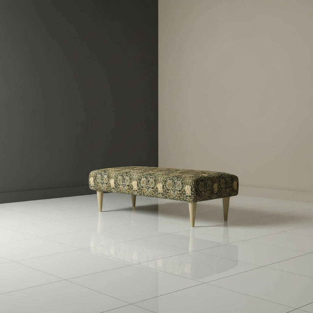 Artistic statement bench for apartment or compact living spaces