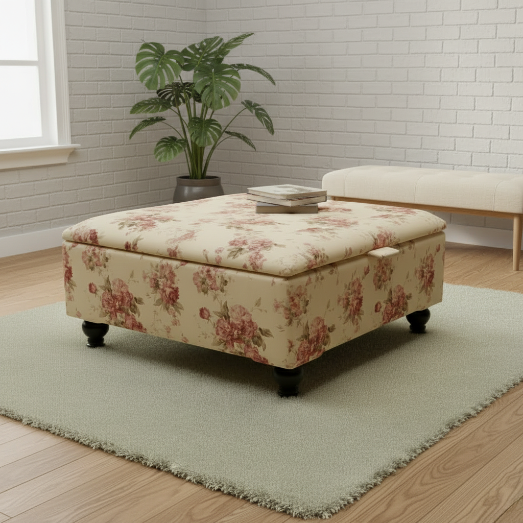 Flat Top Square Ottoman Table as Versatile Coffee Table and Storage Solution