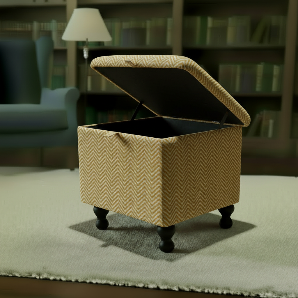 Luxury handcrafted storage footstool with solid wood frame and cushioned seat