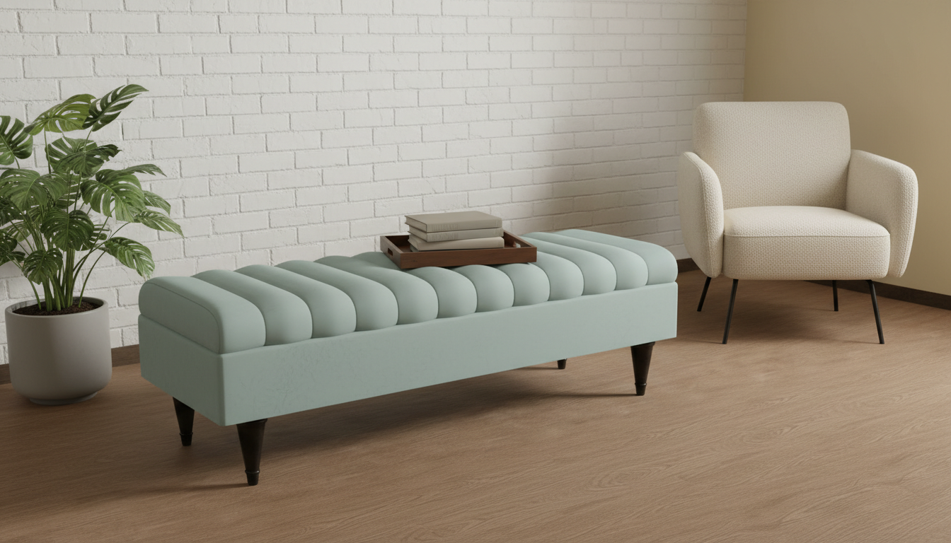 Romo Panel Seafoam Green Upholstered Ottoman Bench with Storage - ISTOOLS