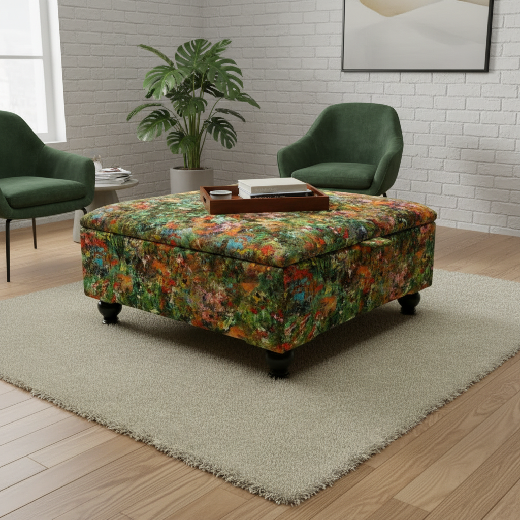 Stylish square living room ottoman with deep storage and sturdy legs