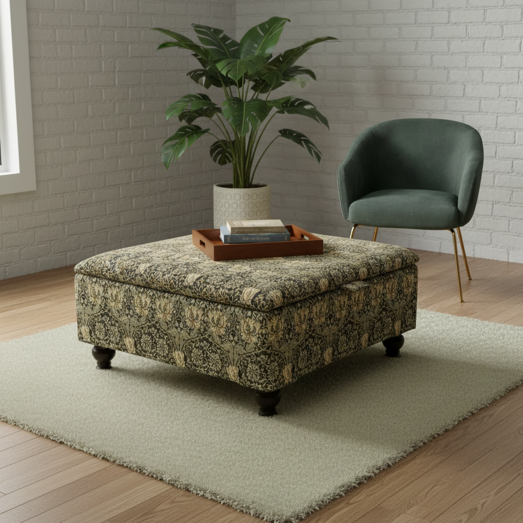 Boho Chic Large Storage Footstool – Multi-Toned Designer Ottoman & Coffee Table for Eclectic Homes