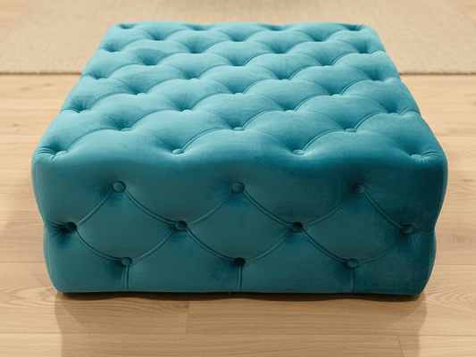 Aqua Blue Square Coffee Table | Blue Chesterfield Ottoman Foot Stools - ISTOOLS