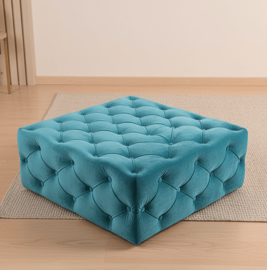 Square Velvet Storage Ottoman Coffee Table in Aqua Blue - ISTOOLS