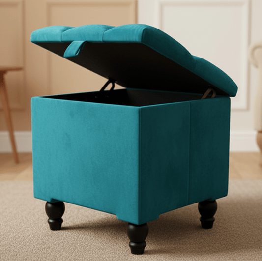 Aqua Small coffee table or side table Storage Box | Small Square Ottoman Storage | chesterfield top lid - ISTOOLS