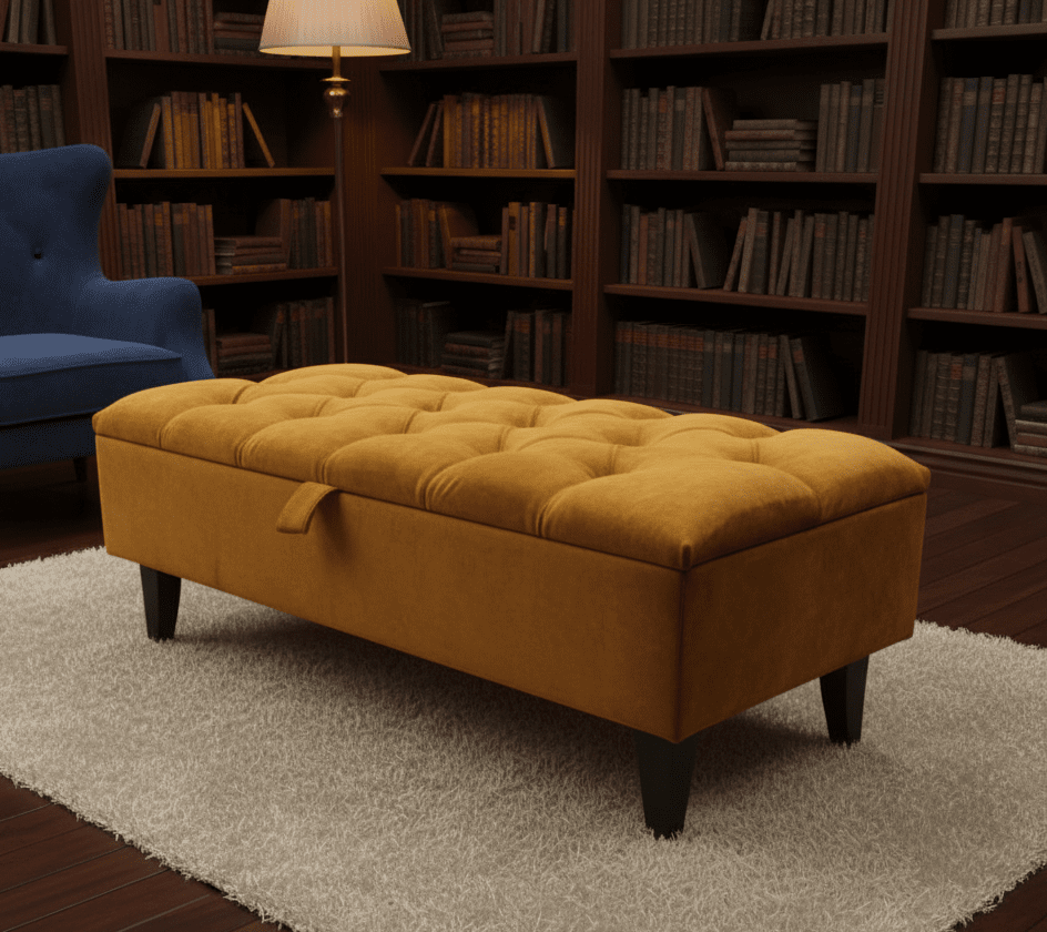 Burnt orange velvet pouffe footstool for living room - ISTOOLS
