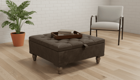 Chesterfield Storage Ottoman Bench UK – Plush Chocolate Velvet Coffee Table with Hidden Storage - ISTOOLS
