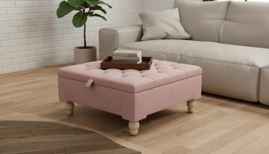 Chesterfield Storage Ottoman Bench UK – Plush Pink Velvet Coffee Table with Hidden Storage - ISTOOLS