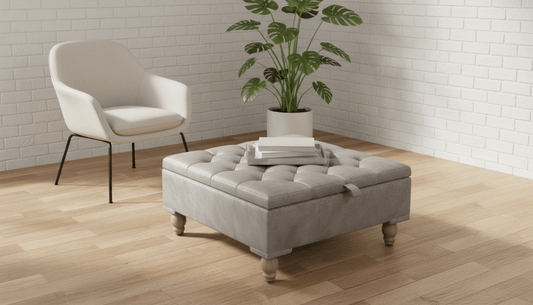 Chesterfield Storage Ottoman Bench UK – Plush Velvet Coffee Table with Hidden Storage (Silver) - ISTOOLS