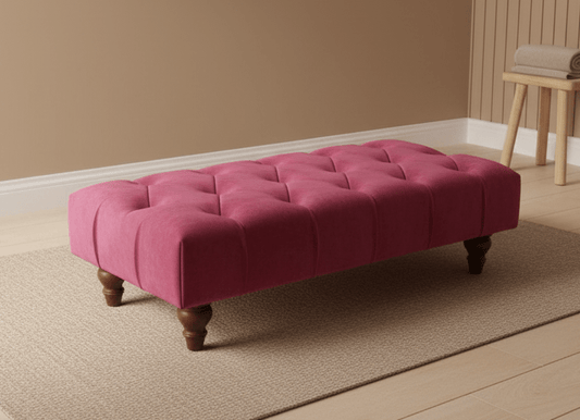 Claret Chesterfield Footstool | Long Maroon Stool Bench | Maroon Upholstered Ottoman - ISTOOLS