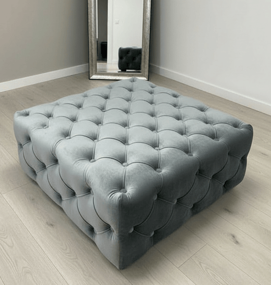Dark Grey luxury Square Coffee Table , handmade Velvet Footstool & Coffee Table - ISTOOLS