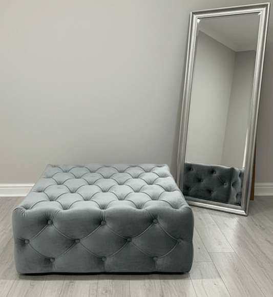 Dark Grey luxury Square Coffee Table , handmade Velvet Footstool & Coffee Table - ISTOOLS