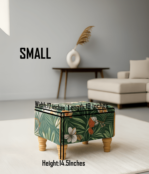 Green Floral Soft Vevet coffee table Ottoman Storage | premium Patterned Footstool Pouffe| - ISTOOLS