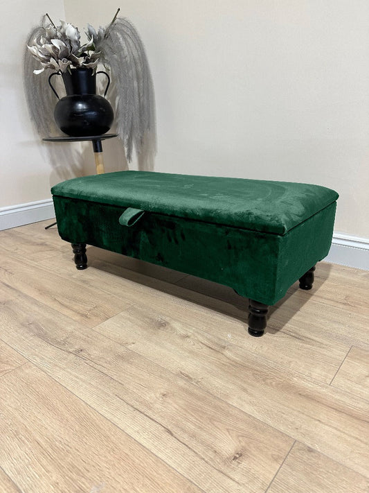 Green Plain Ottoman Storage Bench | Velvet Green Footstool| Dark Green Ottoman Bench - ISTOOLS
