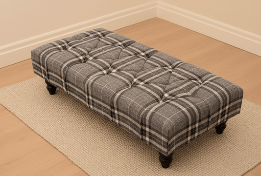 Grey & Black Tartan Upholstered Footstool | Tartan Chesterfield Ottoman footstool - ISTOOLS
