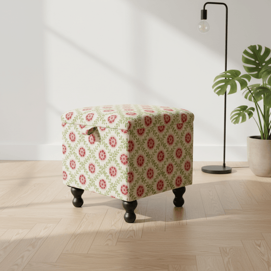 iLiv - Patola Fabric Carmine Small Storage Ottoman – Multi - Purpose Coffee Table & Footstool - ISTOOLS