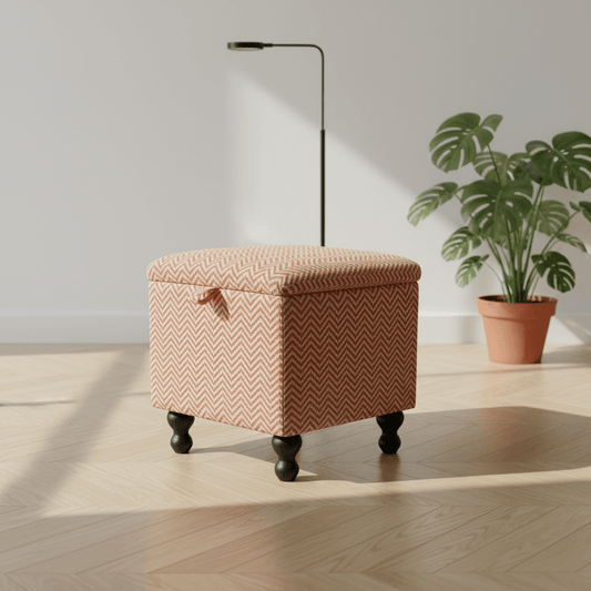 Kingham Herringbone Fabric Terracotta Small Storage Ottoman – Multi - Purpose Coffee Table & Footstool - ISTOOLS
