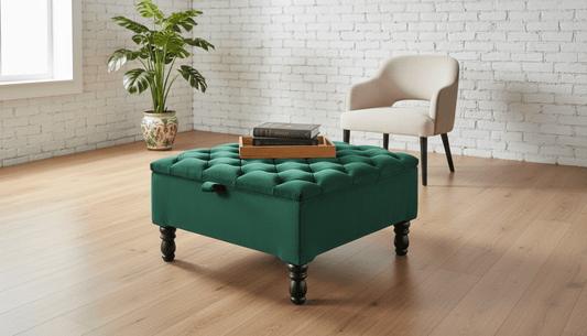 Luxury Green Square Ottoman Storage Bench – Multifunctional Coffee Table & Hidden Storage - ISTOOLS