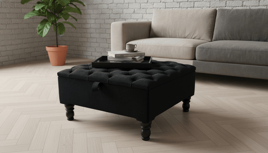 Luxury Royal Blue Square Ottoman Storage Bench – Multifunctional Coffee Table & Hidden Storage (Copy) - ISTOOLS