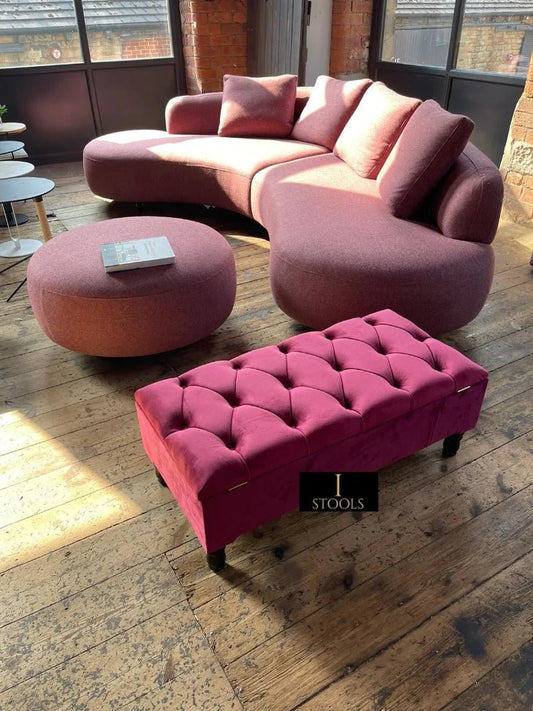 Maroon Ottoman Storage | Dark Red Wood Footstool UK - ISTOOLS