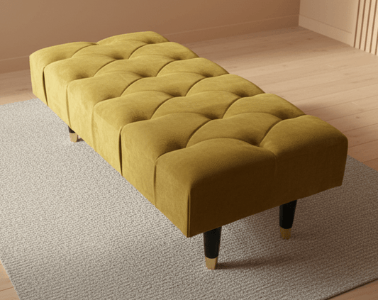 Mustard Gold Chesterfield Footstool | Large Mustard Ottoman Footstool - ISTOOLS