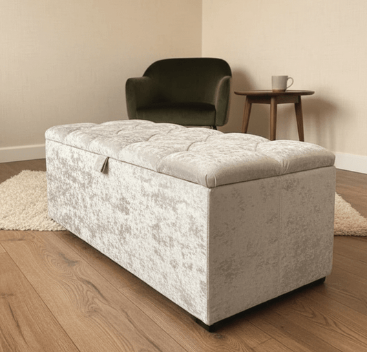 Ottoman Storage | Large Silver Ottoman Bedroom seat - ISTOOLS