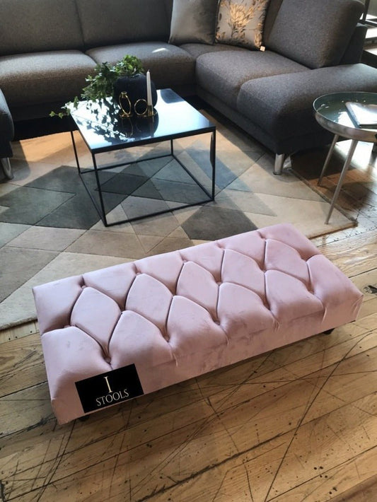 Pink Chesterfield Footstool | Pink Velvet Ottoman Bench | Pink Buttoned Footstool - ISTOOLS