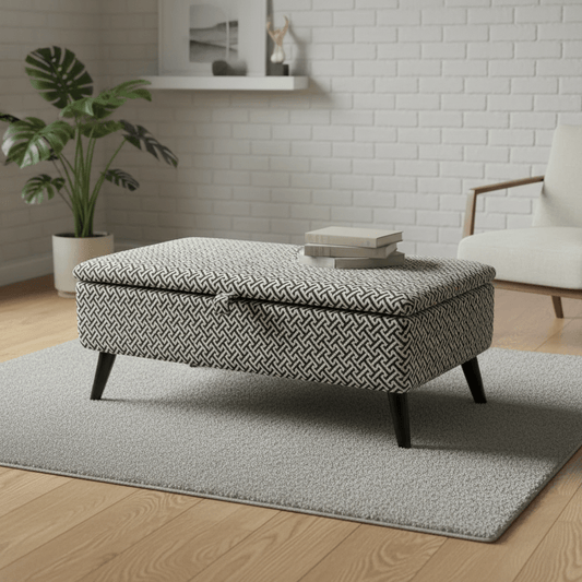 Premium Eden Embossed Pattern Storage Footstool Ottoman – Window Bay Seat & Multi - Use Coffee Table Bench - ISTOOLS