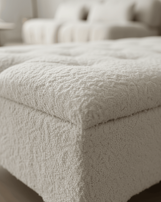 Premium large Teddy Bear Fluffy Creamy White Plain Top Footstool Coffee Table - ISTOOLS