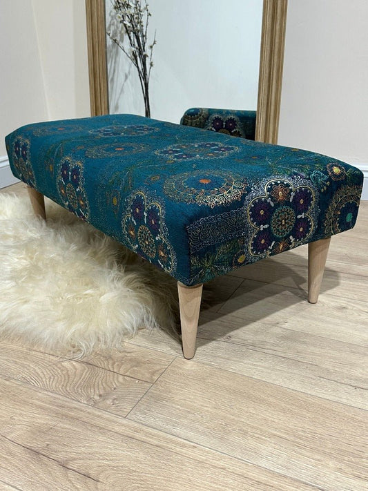 PREMIUM LOOP FLORAL GREEN PATTERN FOOTSTOOL CIRCLE BENCH COFFEE TABLE - ISTOOLS