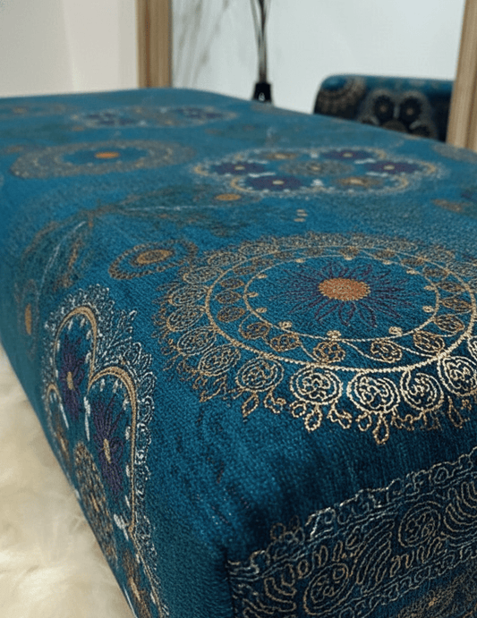 PREMIUM LOOP FLORAL GREEN PATTERN FOOTSTOOL CIRCLE BENCH COFFEE TABLE - ISTOOLS