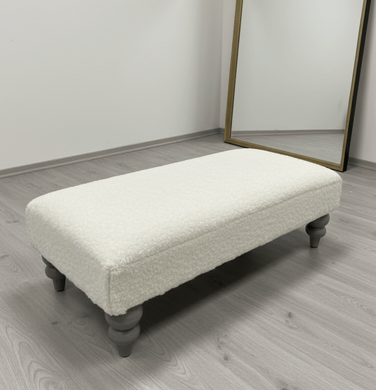 Premium Luxury Footstool with Cozy fur| off white Creamy Footstool Bench - ISTOOLS