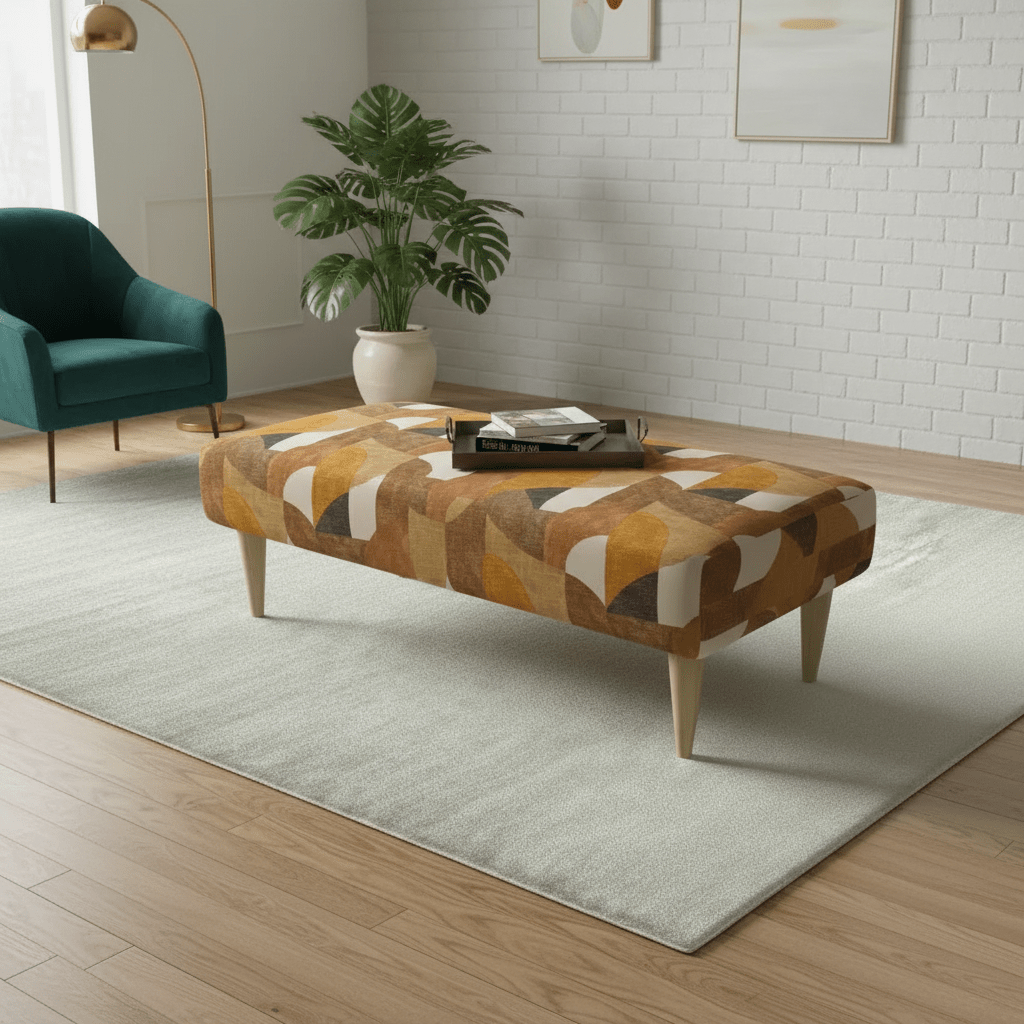 Premium Non - Storage Ottoman Bench – Solid Wood, Artistic Designer Fabric - ISTOOLS