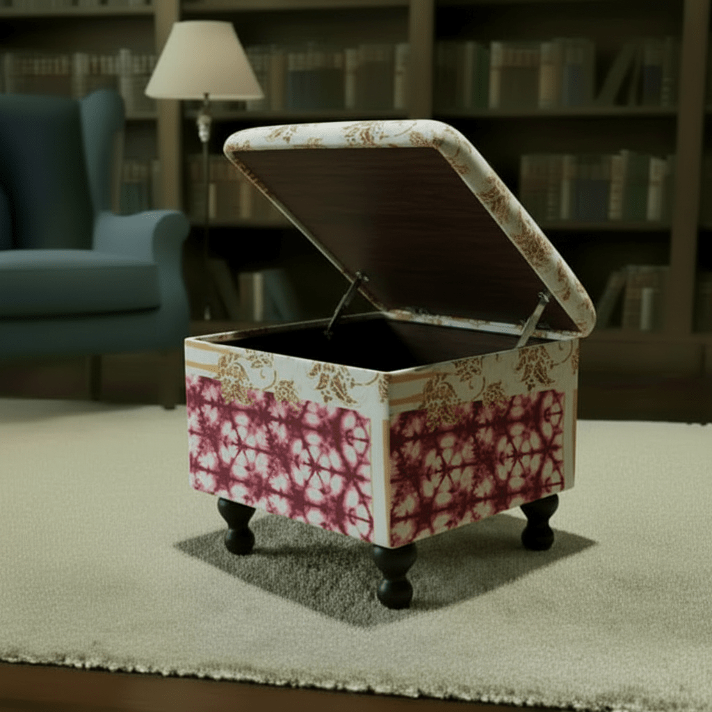 Premium Square Storage Footstool Smooth Lid Designer Motif UK - ISTOOLS