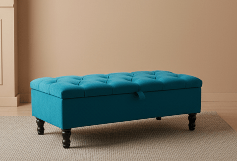 Deep panel ottoman coffee table and seating bench aqua velvet - ISTOOLS