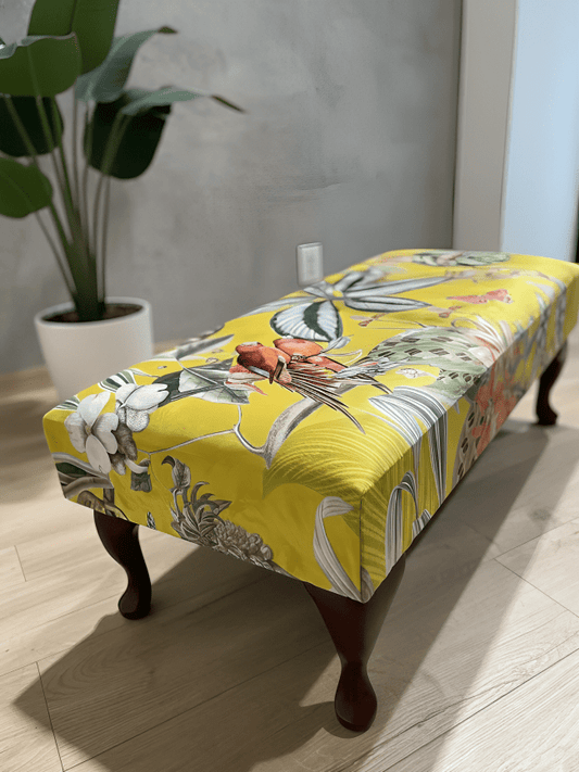 PREMIUM ZEN FOOTSTOOL YELLOW FIRST BIRD FLORAL POUFFE FOOTREST - ISTOOLS