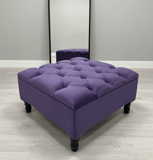 Purple Aubergine Square Ottoman Storage | Purple Velvet Footstool And Pouffe UK - ISTOOLS