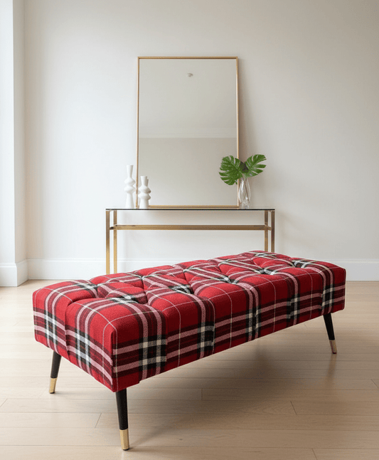 Handmade UK Red Tartan Ottoman Footstool - ISTOOLS