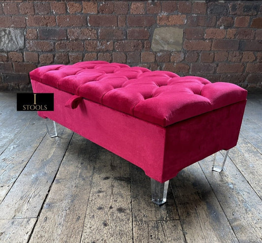 Red/Pink Ottoman Storage Bench | Red/Pink Ottoman Footrest coffee table - ISTOOLS