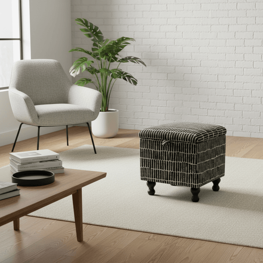 Scion - Hikari Fabric Midnight Small Storage Ottoman – Multi - Purpose Coffee Table & Footstool - ISTOOLS