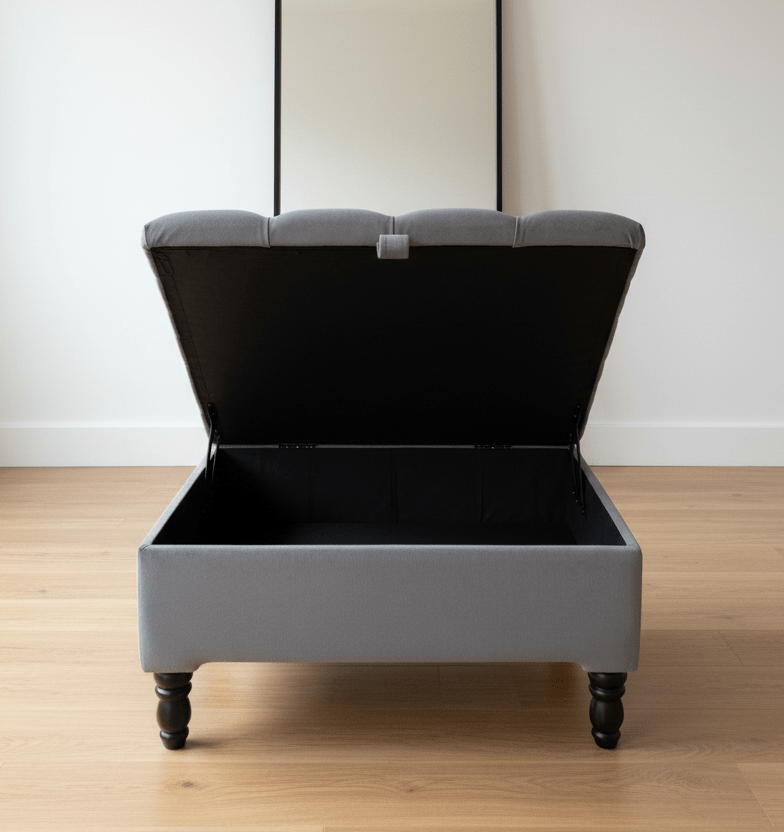 Silver Square Coffee Table Ottoman Storage | Grey Chesterfield Stool - ISTOOLS