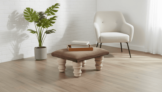 Small Brown Velvet Footrest Pouffe Ottoman – Stylish Living Room Footstool by ISTOOLS - ISTOOLS