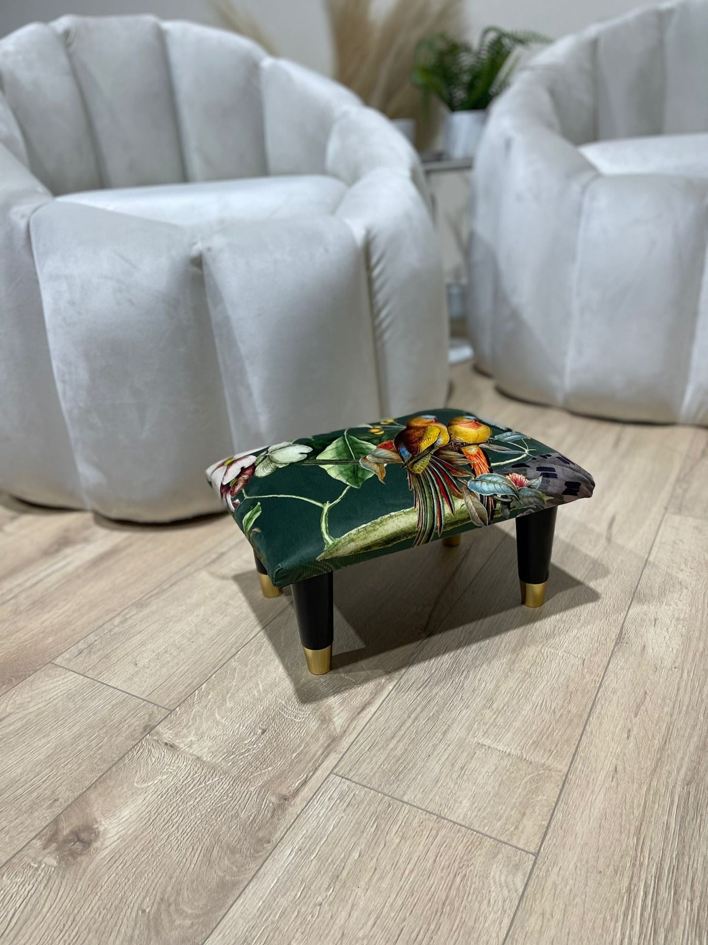 Small green floral footrest pouffe - ISTOOLS