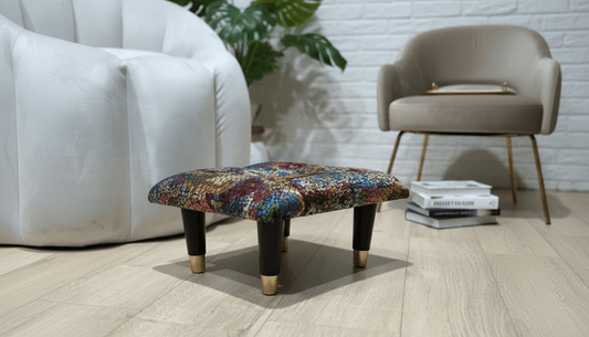 Small Velvet Stained Glass Footrest Pouffe – Handmade UK Living Room Ottoman - ISTOOLS