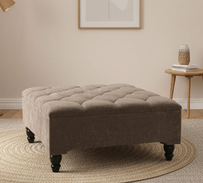 Square velvet storage ottoman for living room- ISTOOLS