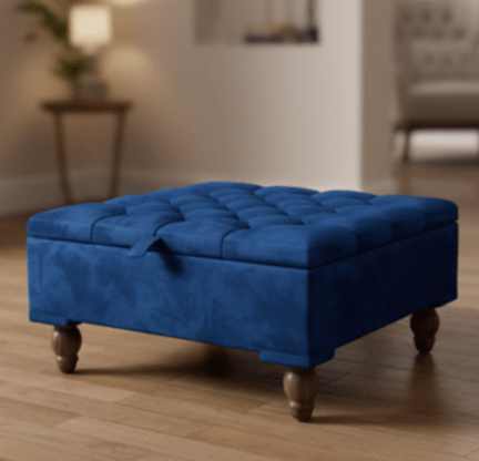 Hidden Storage Ottoman Bench in Blue Velvet – Living Room Furniture-ISTOOLS